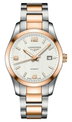 Longines Conquest Automatic Stainless Steel & 18K Rose Gold Silver Dial Date Mens Watch L2.785.5.76.7