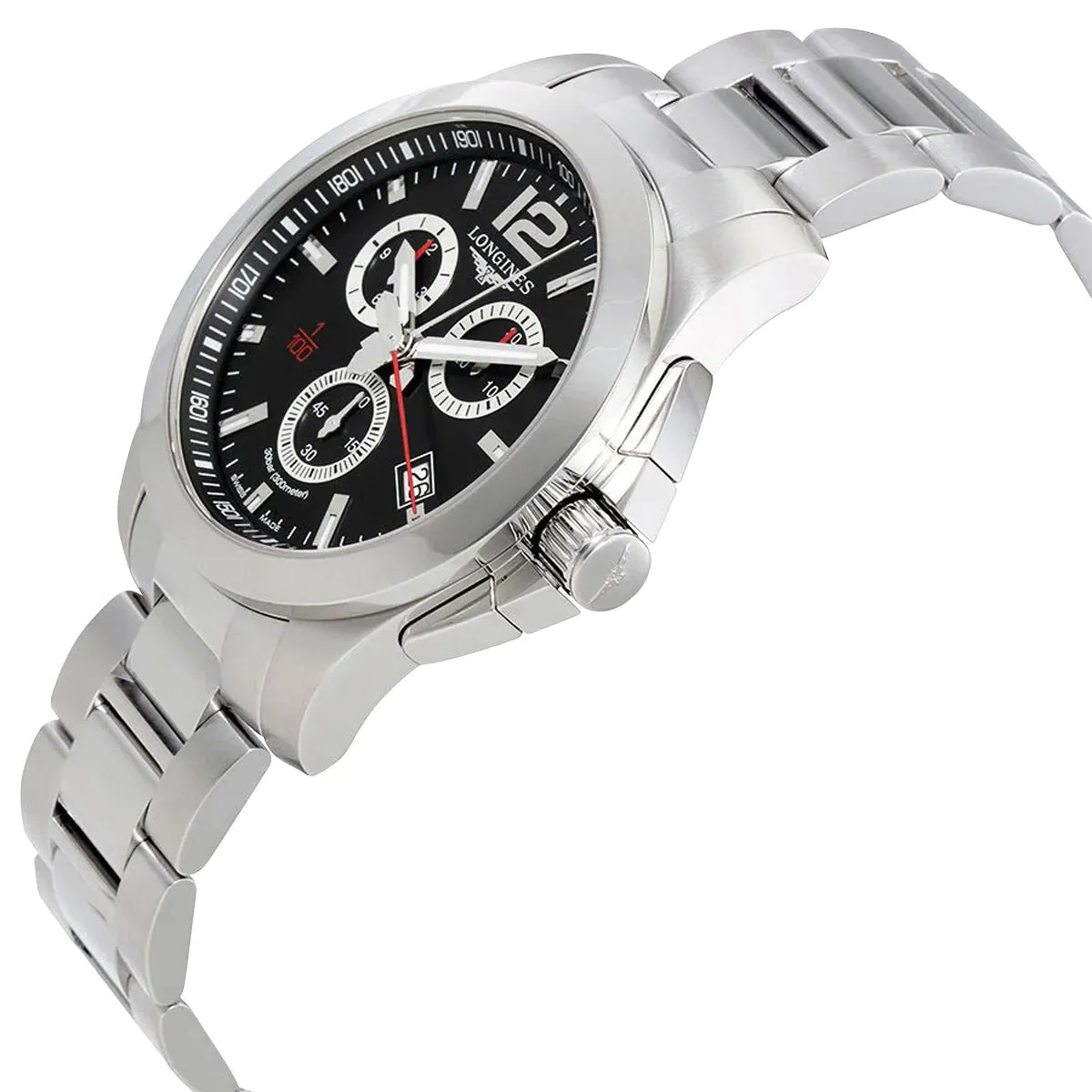 Longines Conquest Chronograph Stainless Steel Black Dial Date Divers Quartz Mens Watch L3.800.4.56.6