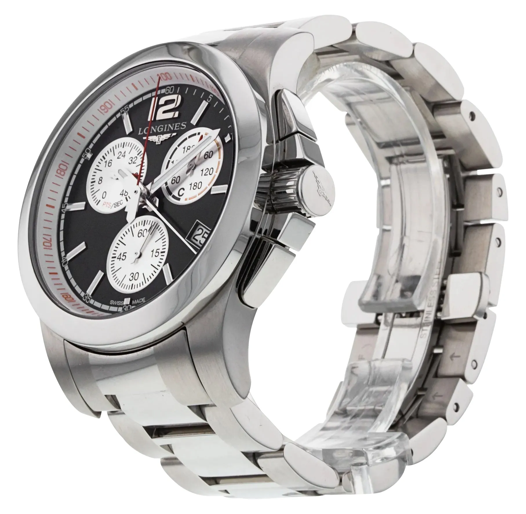 Longines Conquest Jumping Chronograph Stainless Steel Black Dial Date Quartz Mens Watch L3.701.4.56.6