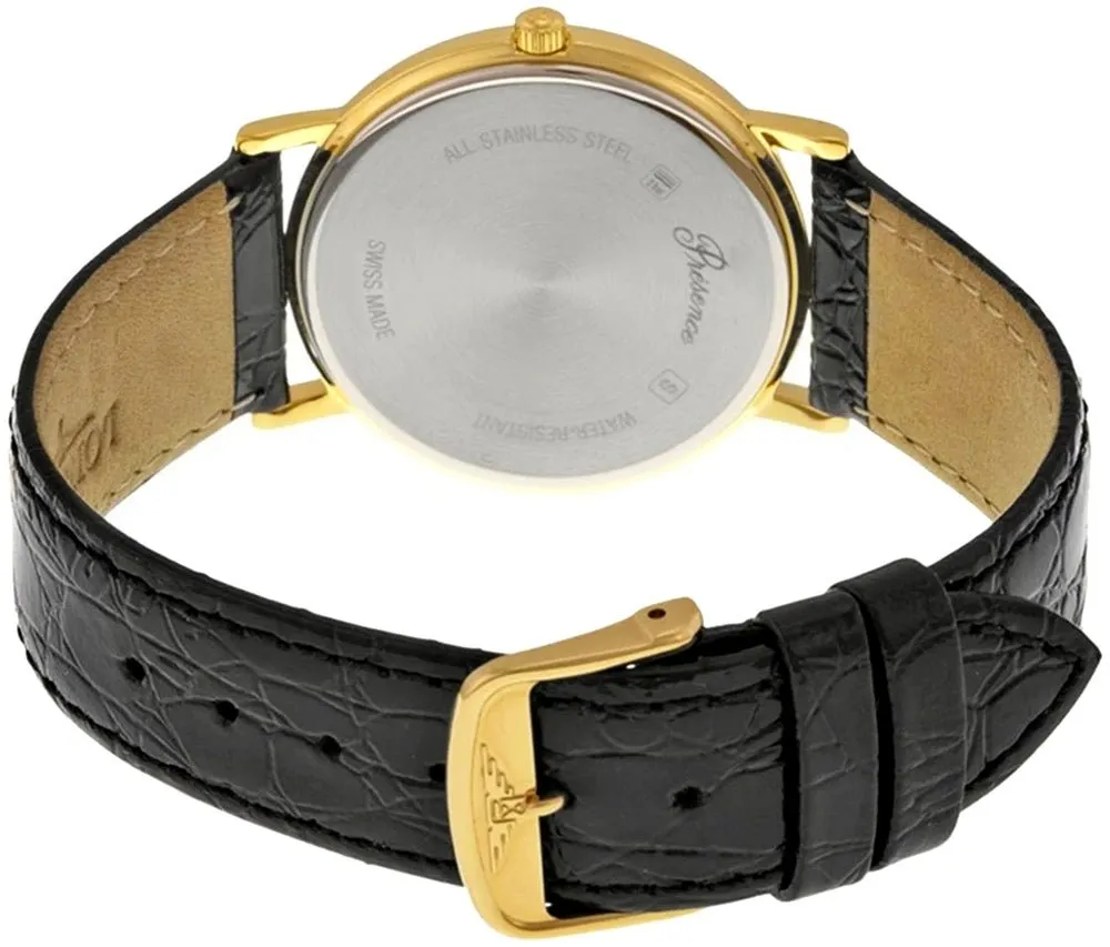 Longines Presence Unisex Gold PVD Case Black Leather Strap Watch L47202322