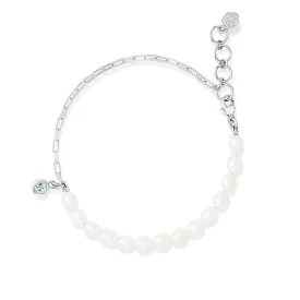 Luna White Pearl, Chain and Aquamarine Drop Bracelet