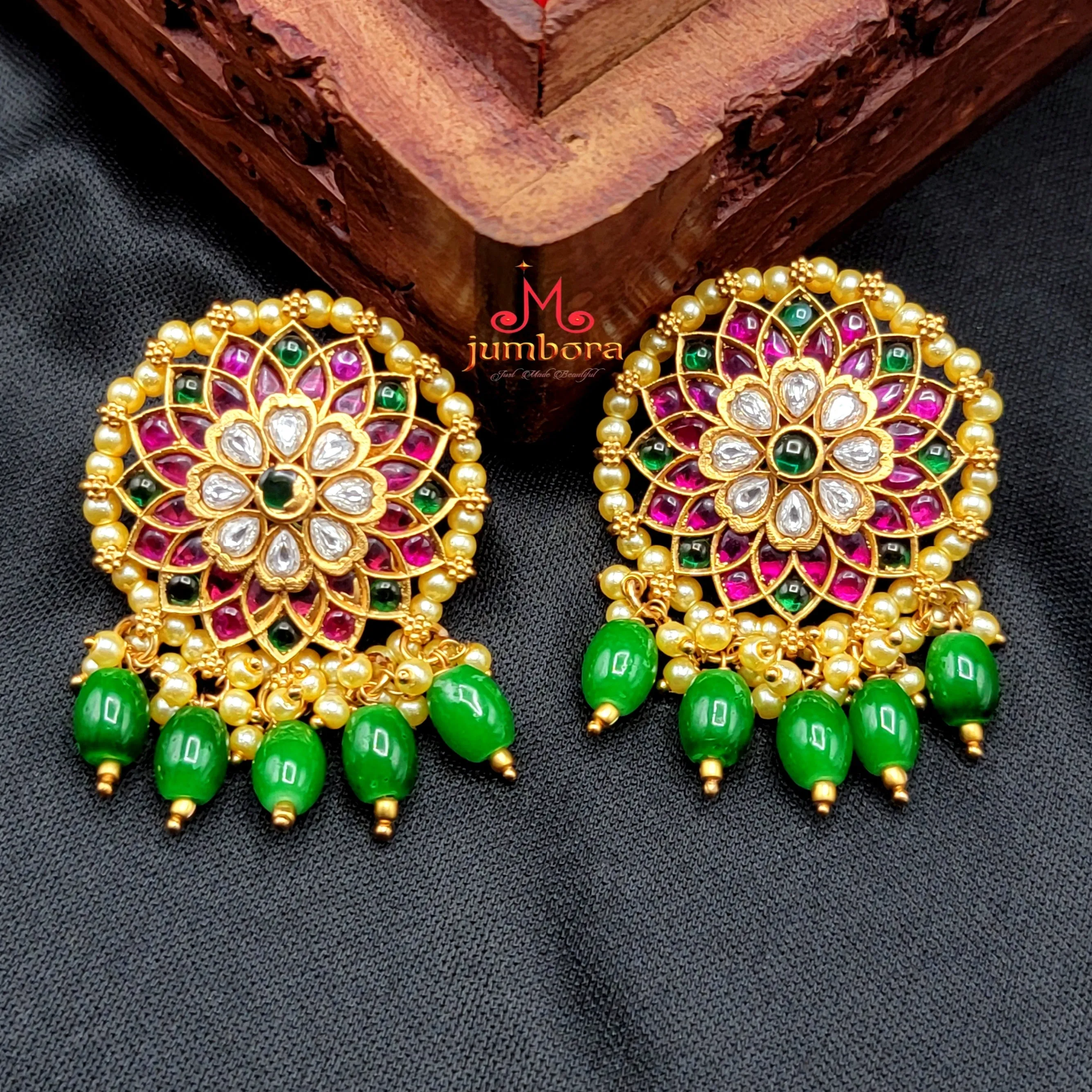 Matte Gold Red & Green Big Stud Kemp Earring