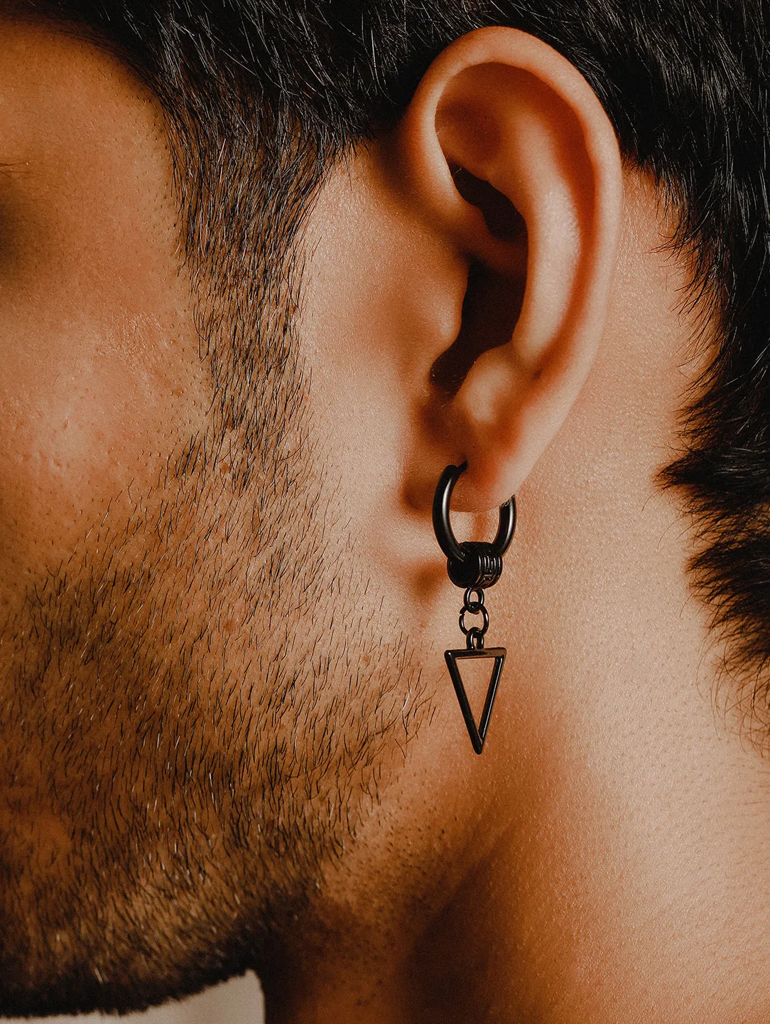 Men Stainless Steel Triangular Studs & Drop Earrings