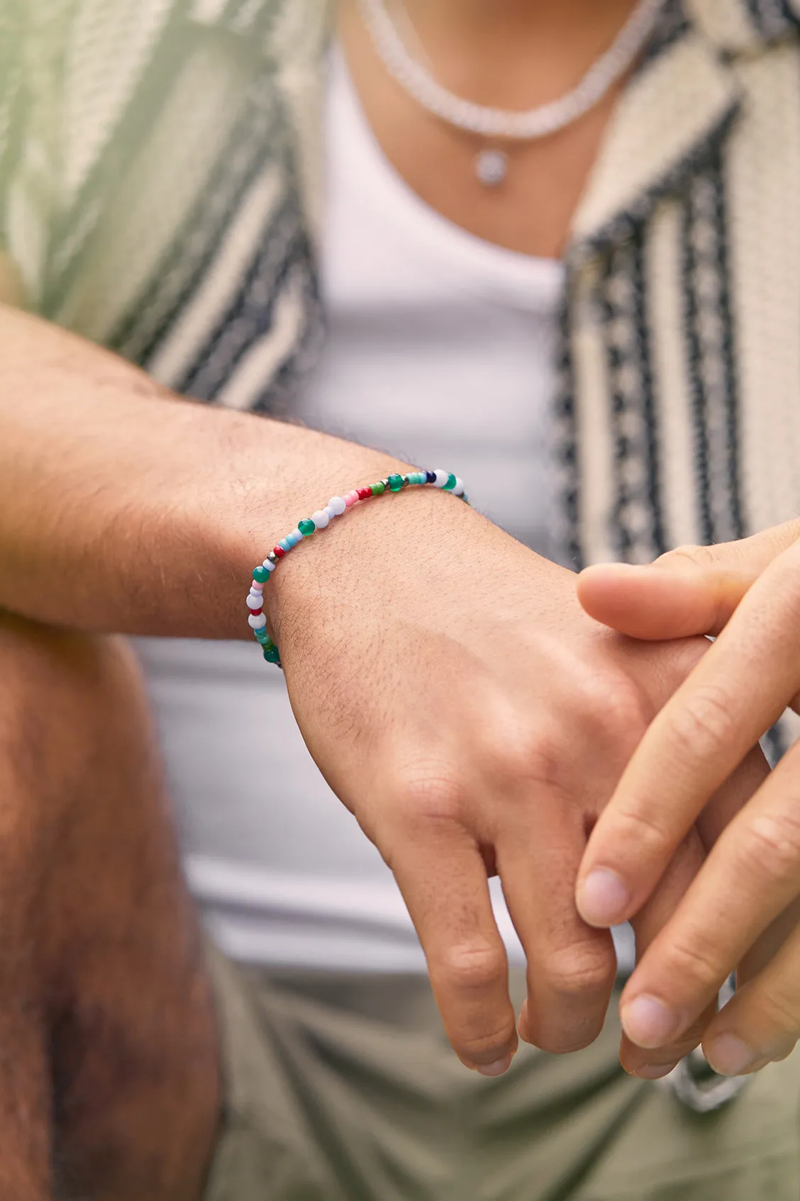 Mens Mixed Bead Stretch Bracelet