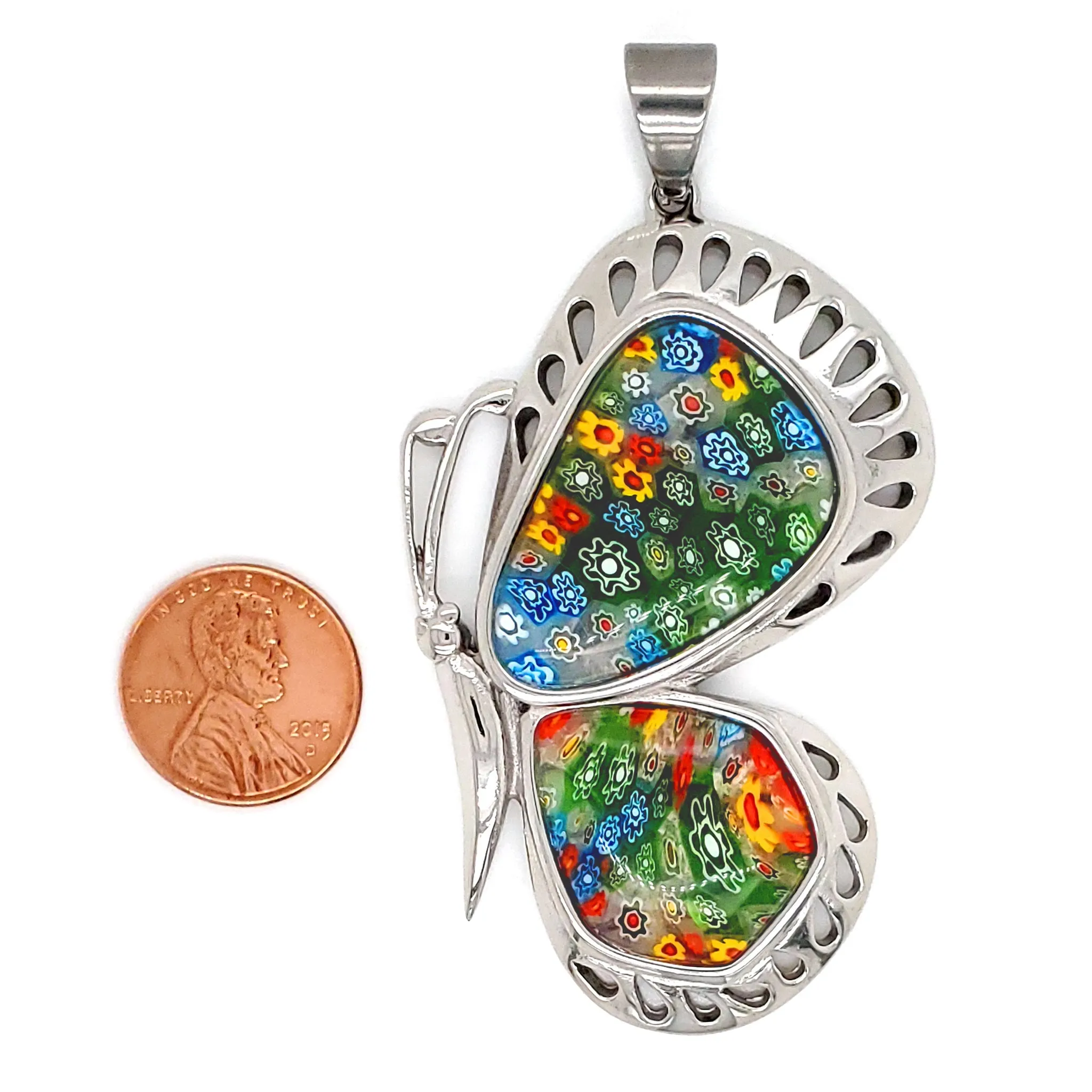 Millefiori Butterfly Stainless Steel Pendant / PDC2013