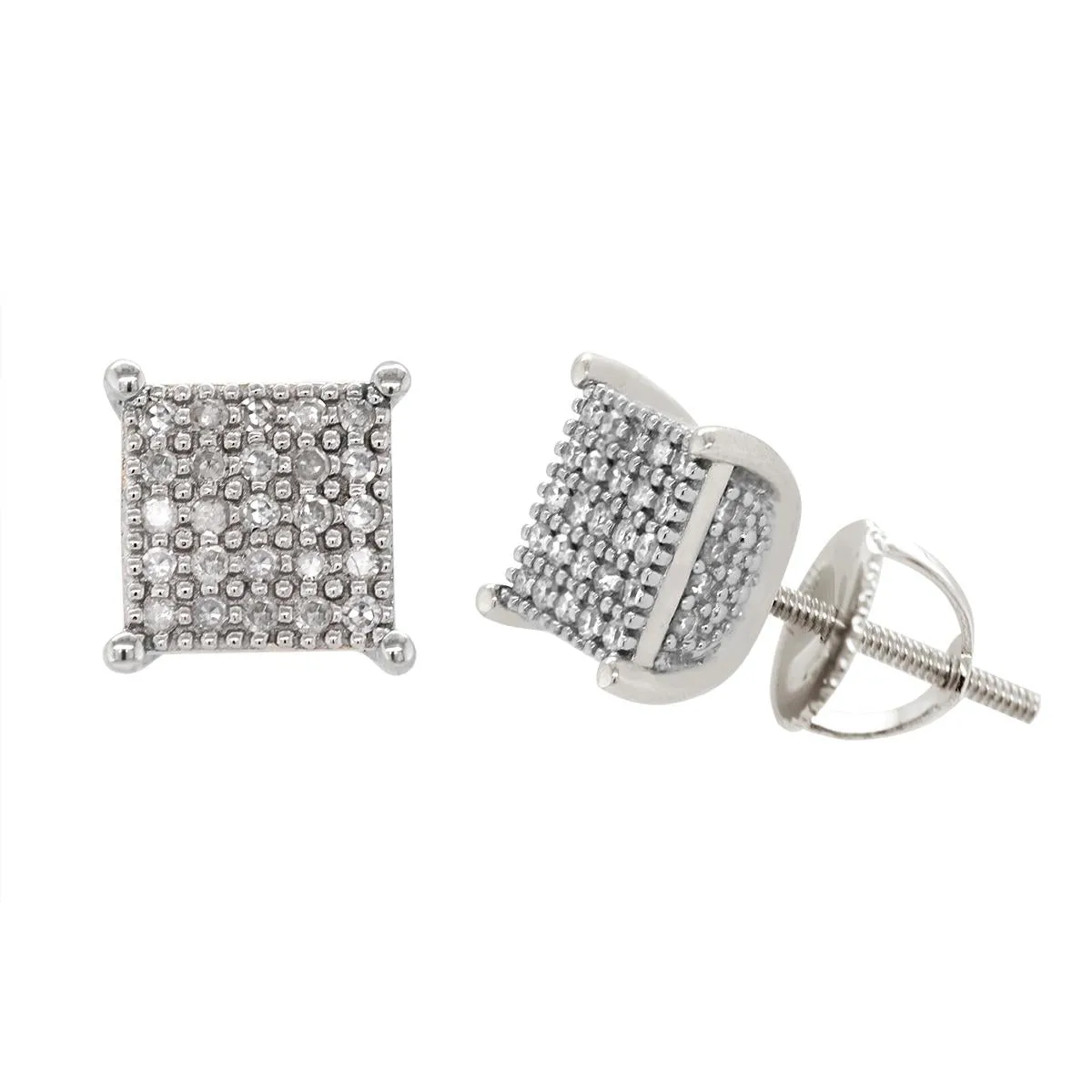 MODERN WHITE GOLD GEOMETRIC STUD EARRINGS WITH 82 ROUND CUT DIAMONDS, 1/4 CT TW