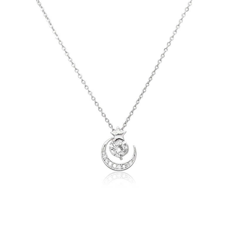 Moon & Star Cubic Zirconia Necklace