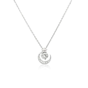 Moon & Star Cubic Zirconia Necklace