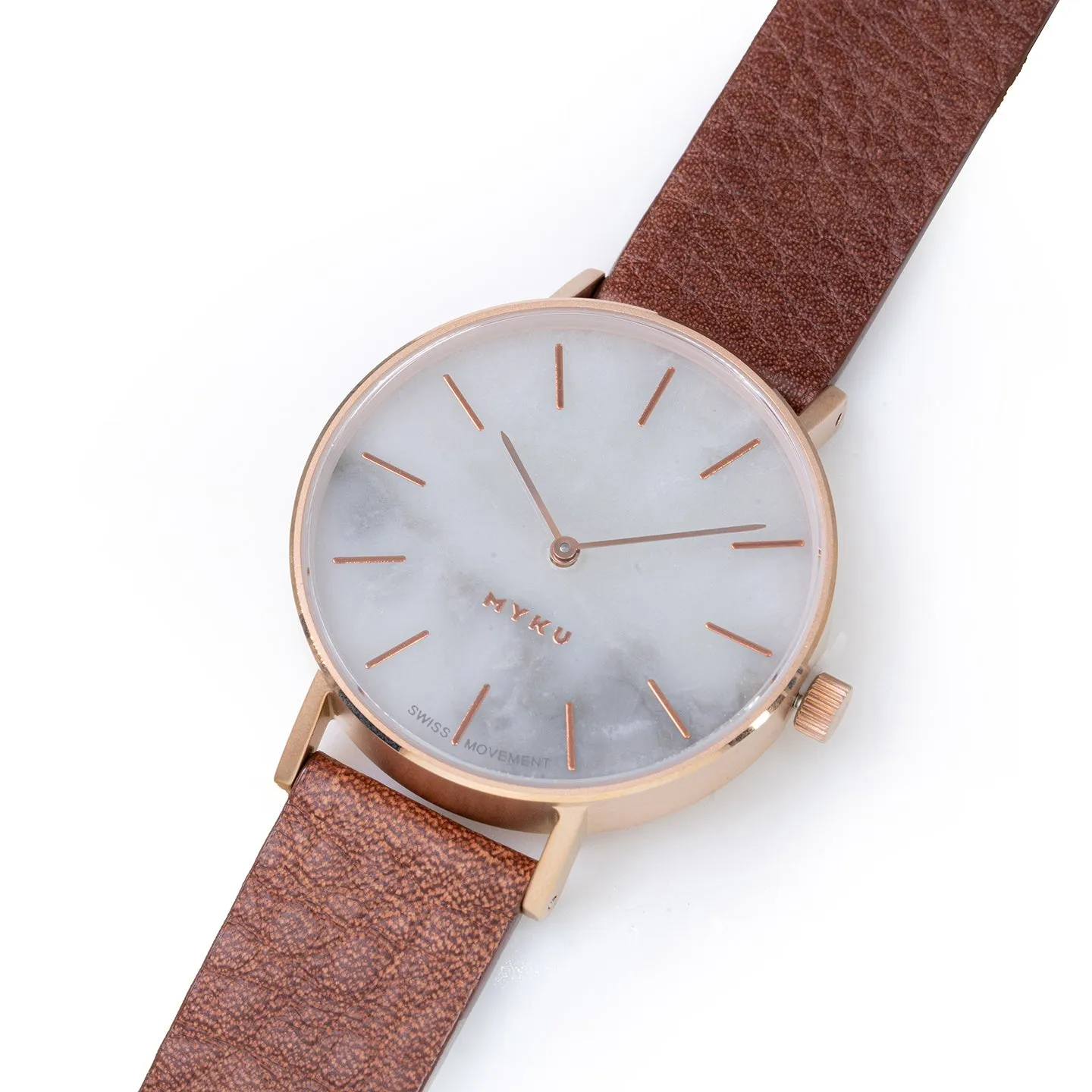 MYKU White Marble Rose Gold 38mm Watch