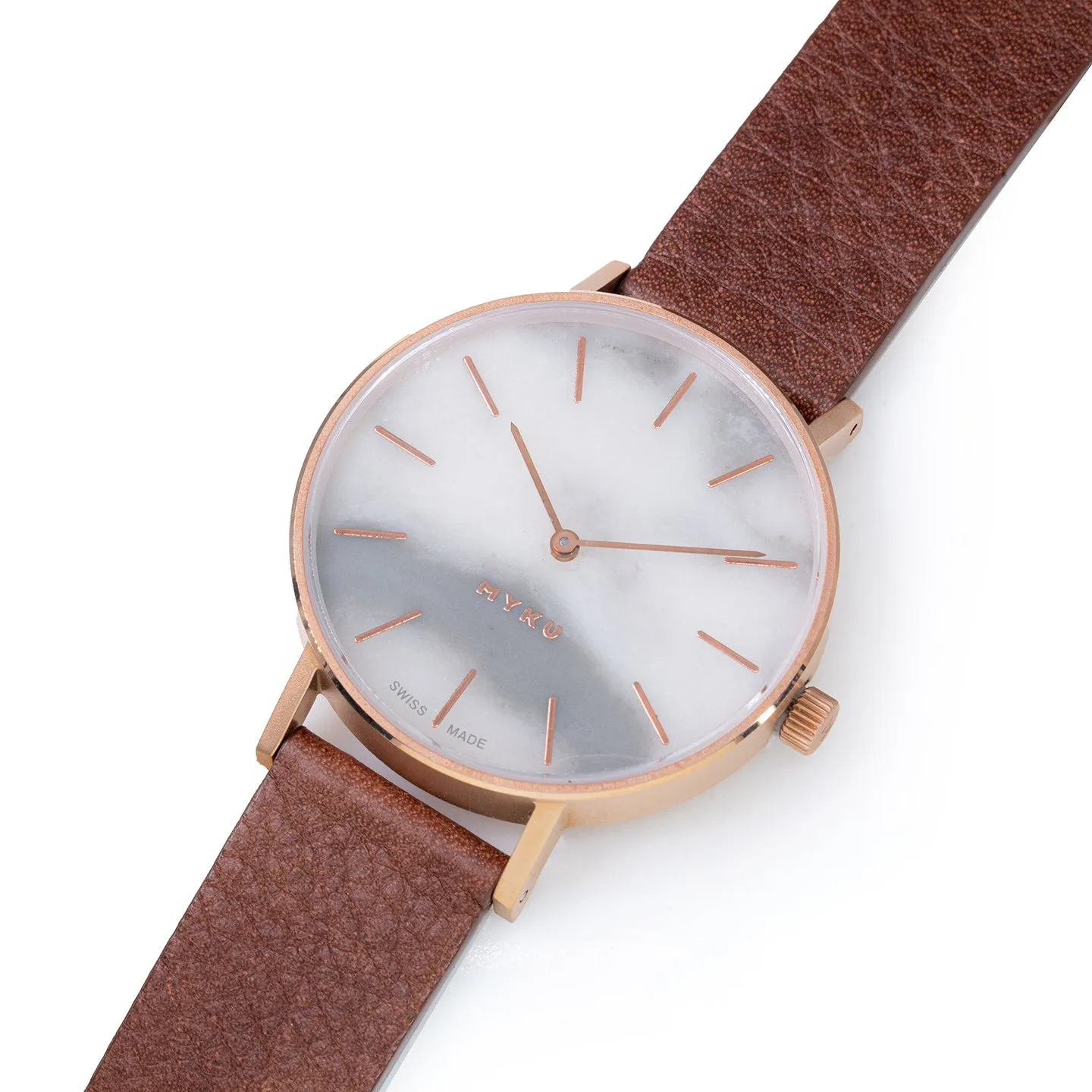 MYKU White Marble Rose Gold 38mm Watch