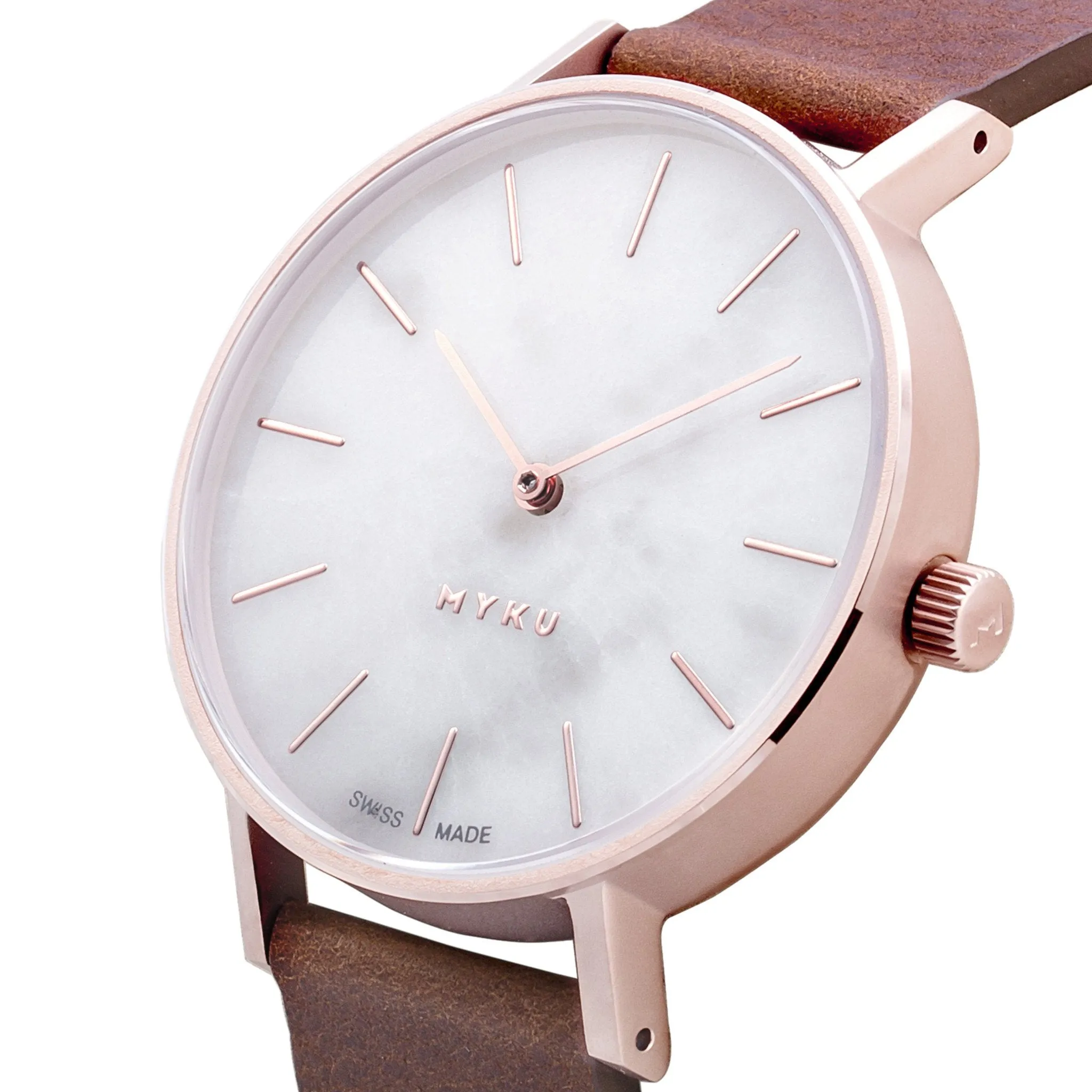 MYKU White Marble Rose Gold 38mm Watch