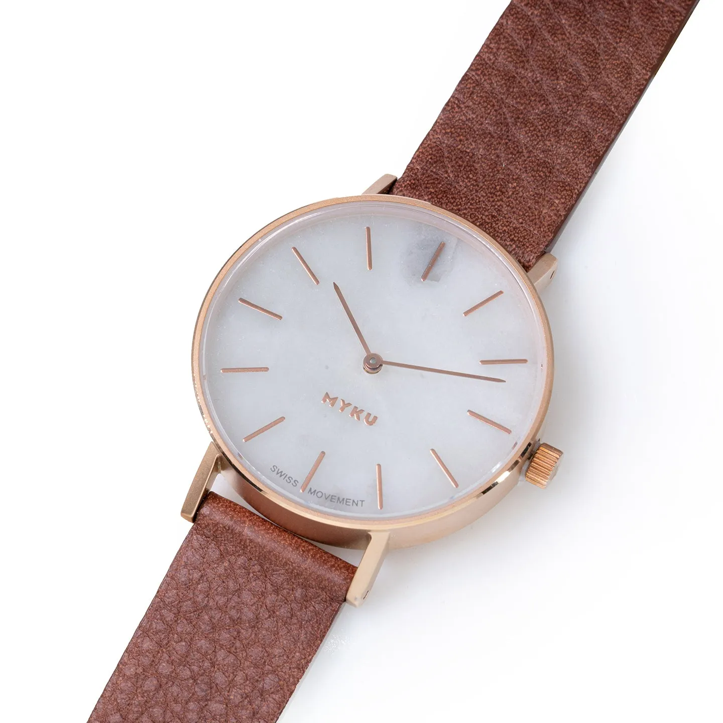 MYKU White Marble Rose Gold 38mm Watch