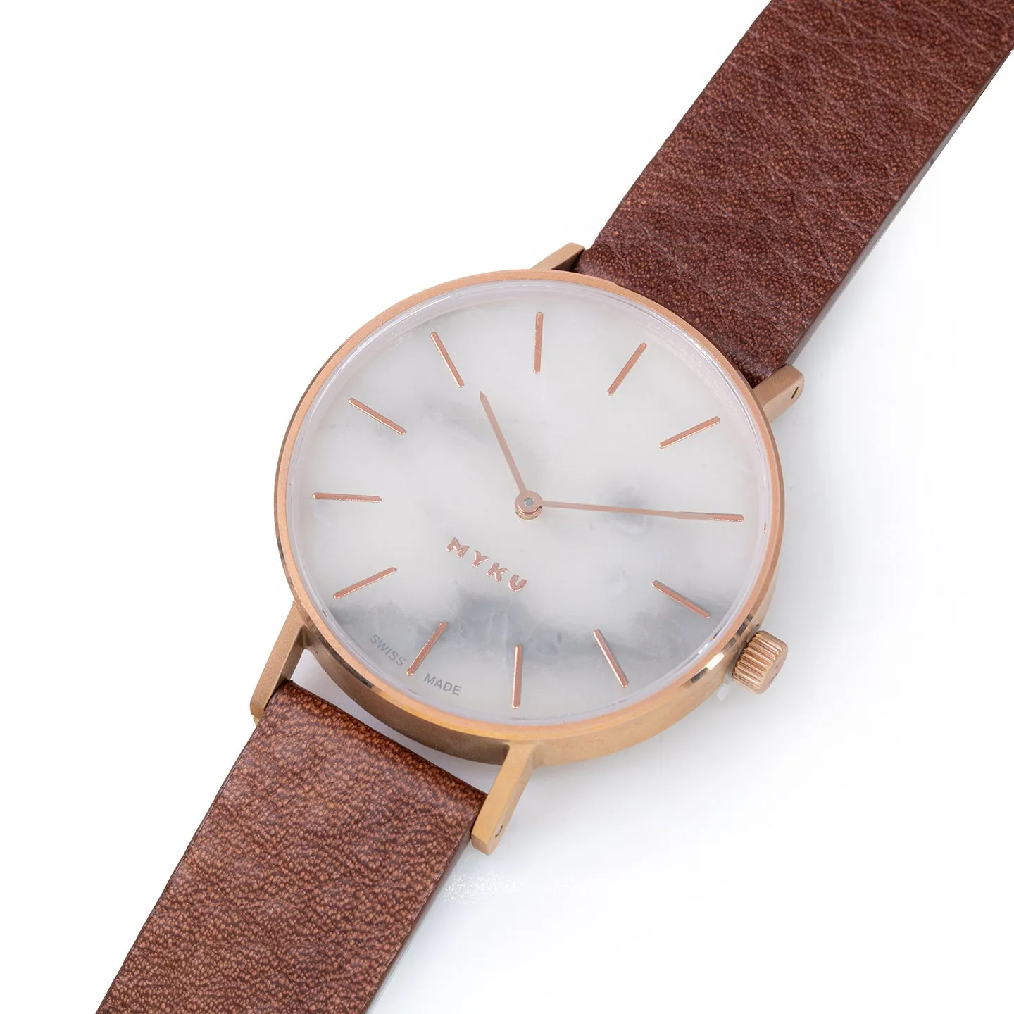 MYKU White Marble Rose Gold 38mm Watch