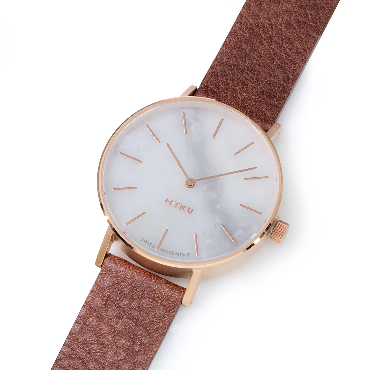 MYKU White Marble Rose Gold 38mm Watch