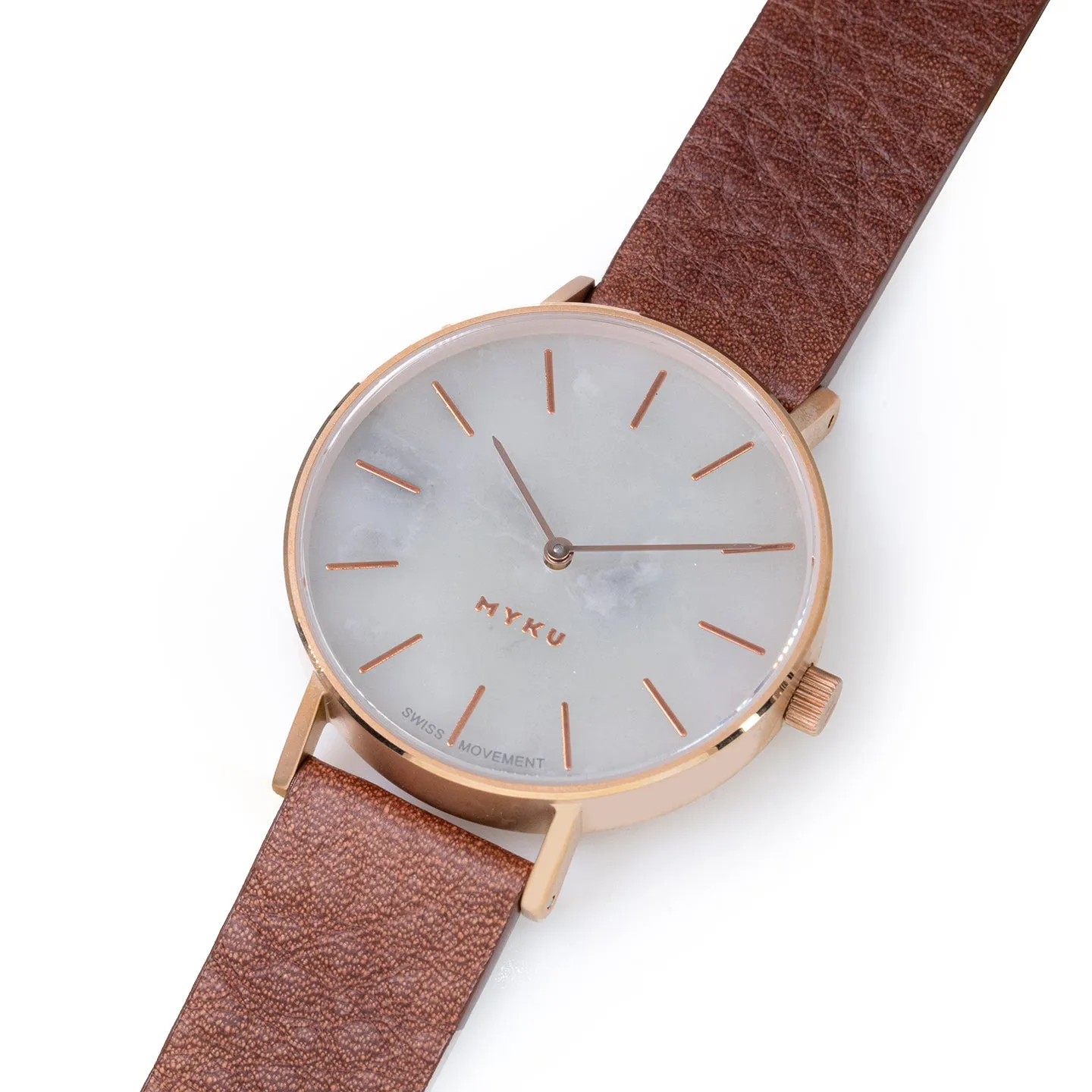 MYKU White Marble Rose Gold 38mm Watch