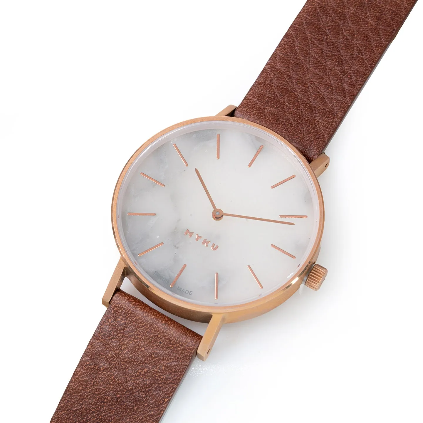 MYKU White Marble Rose Gold 38mm Watch