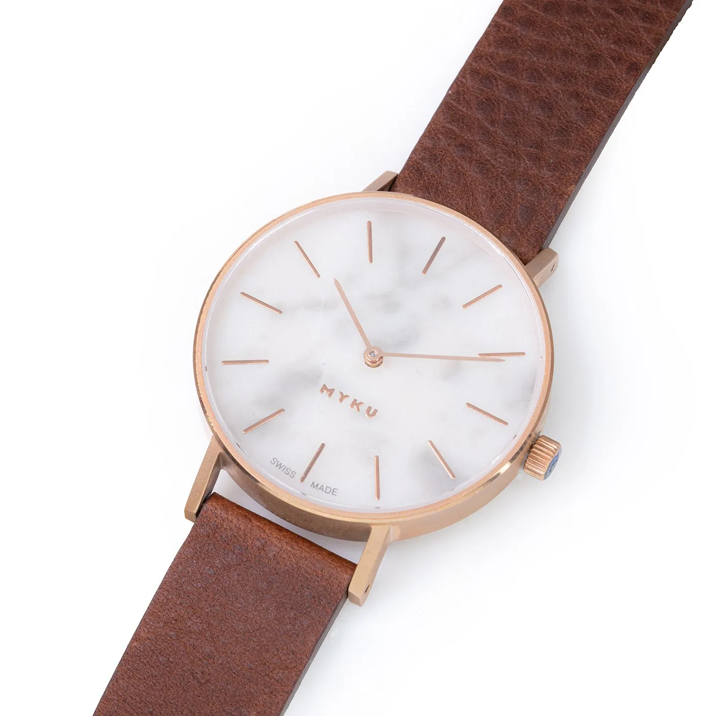 MYKU White Marble Rose Gold 38mm Watch