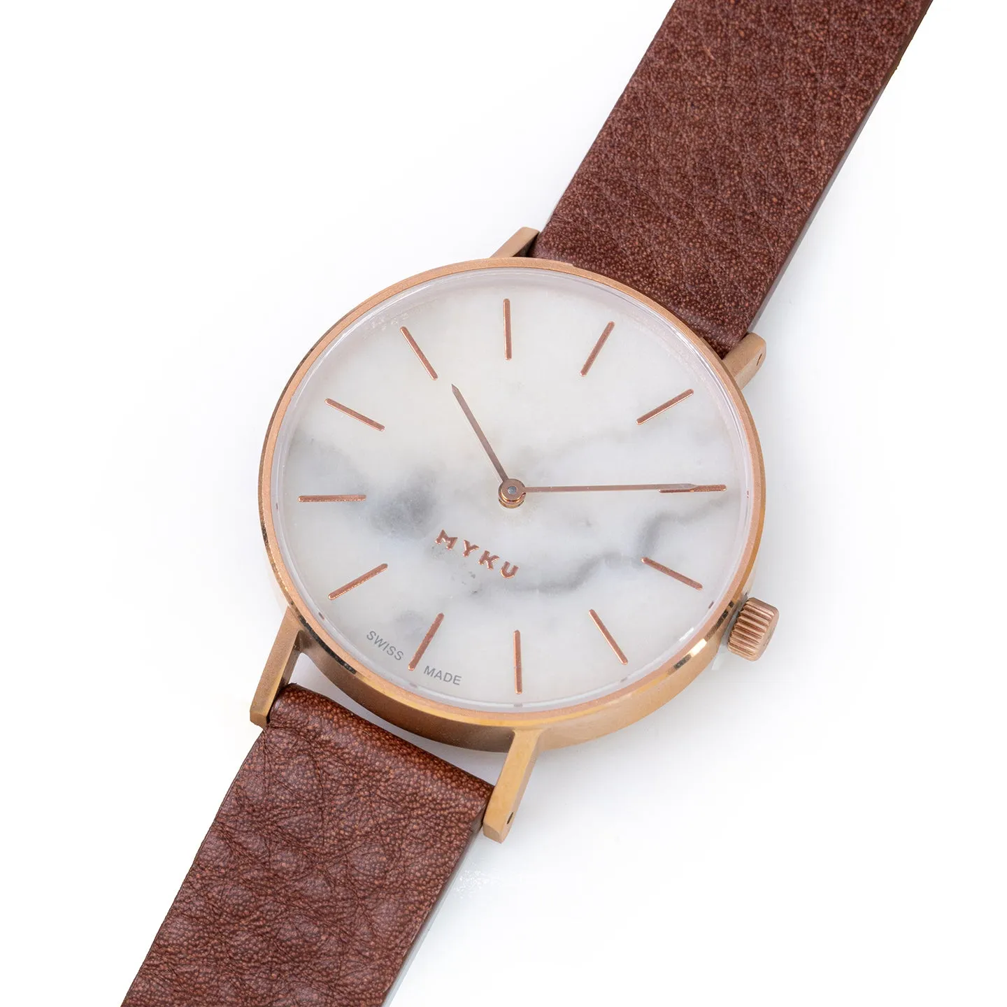 MYKU White Marble Rose Gold 38mm Watch