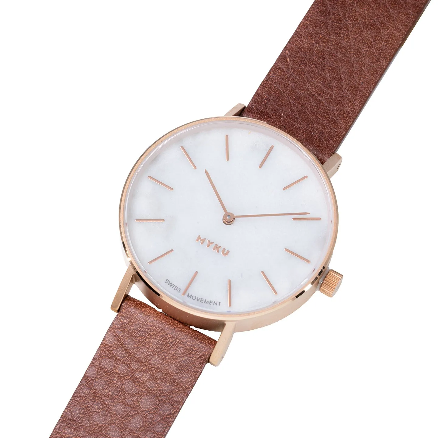 MYKU White Marble Rose Gold 38mm Watch