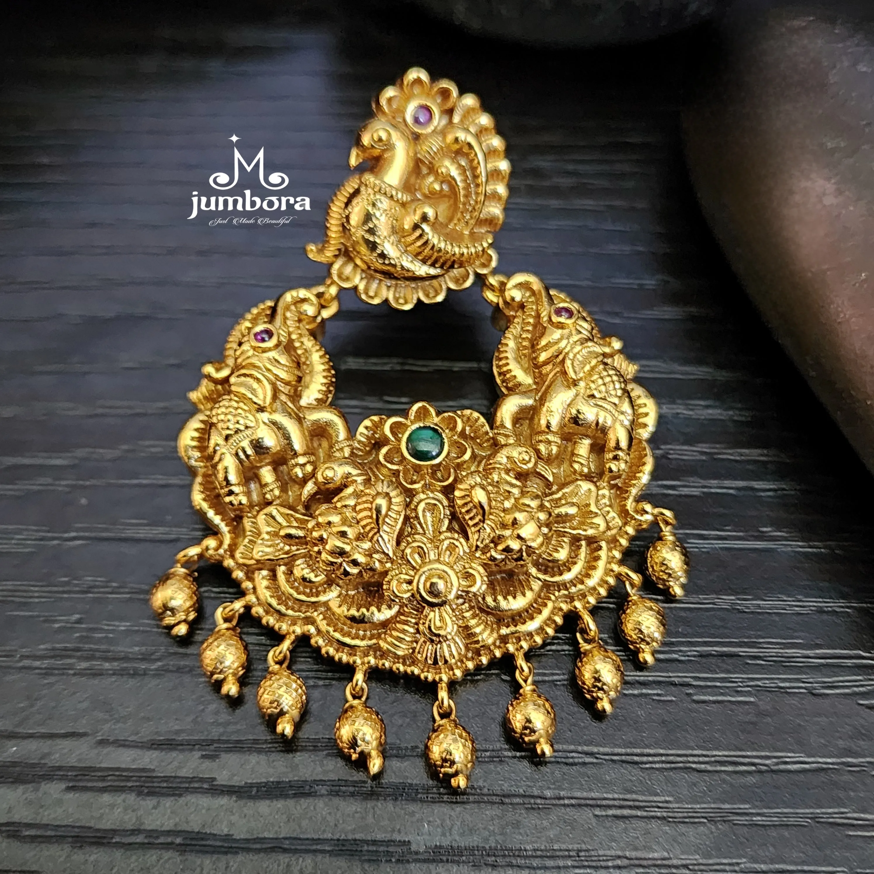 Nakshi Peacock Gold Alike Earrings in Temple Jewelry