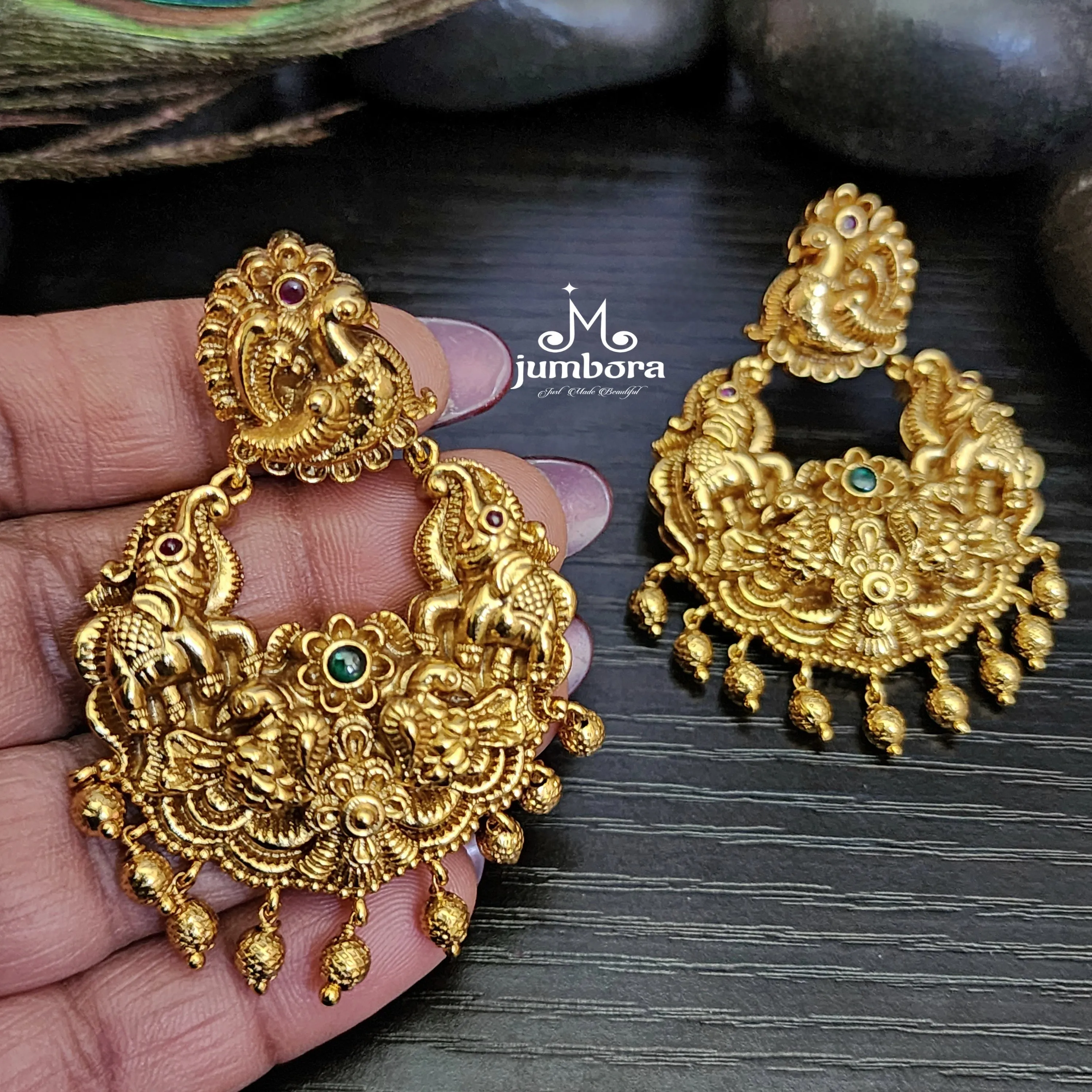 Nakshi Peacock Gold Alike Earrings in Temple Jewelry