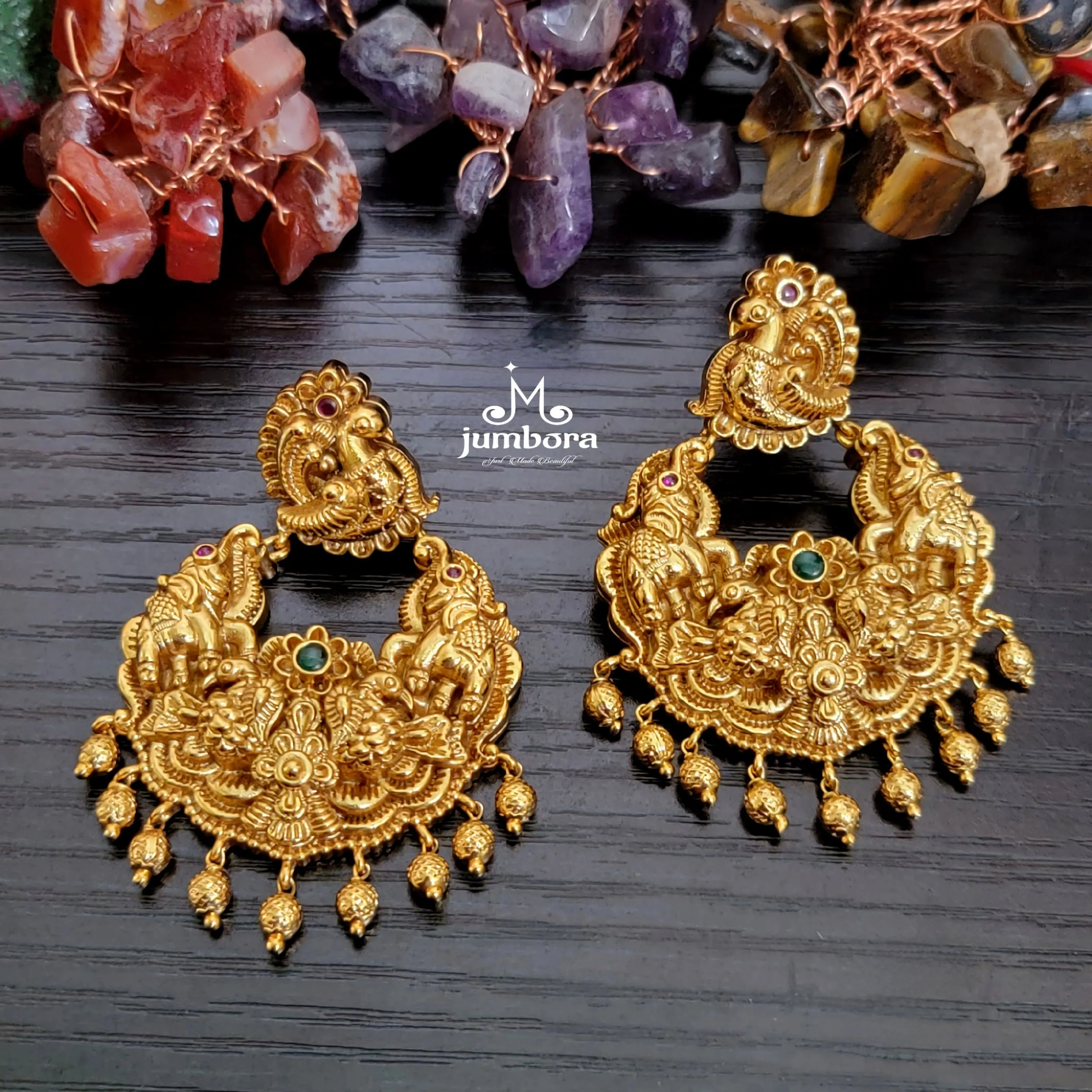 Nakshi Peacock Gold Alike Earrings in Temple Jewelry