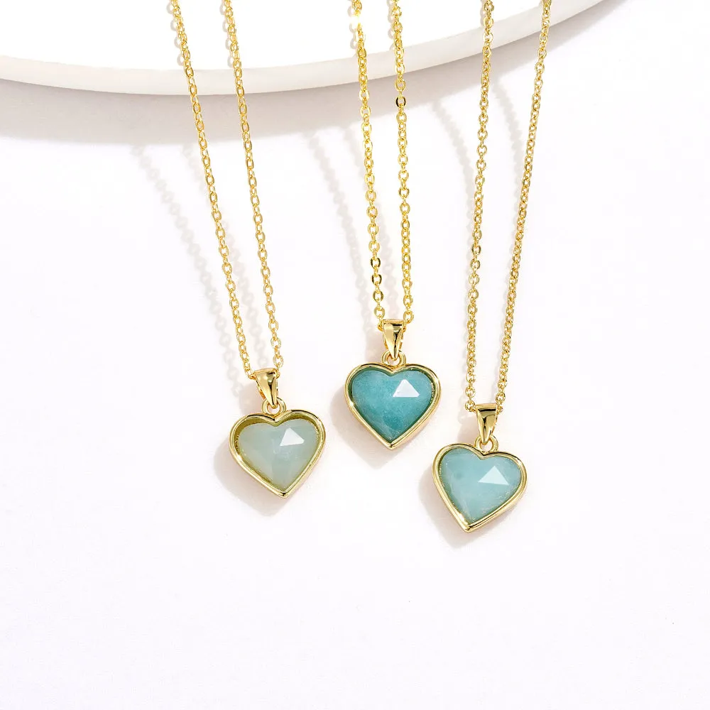 Natural Amazonite Heart Pendant Necklace