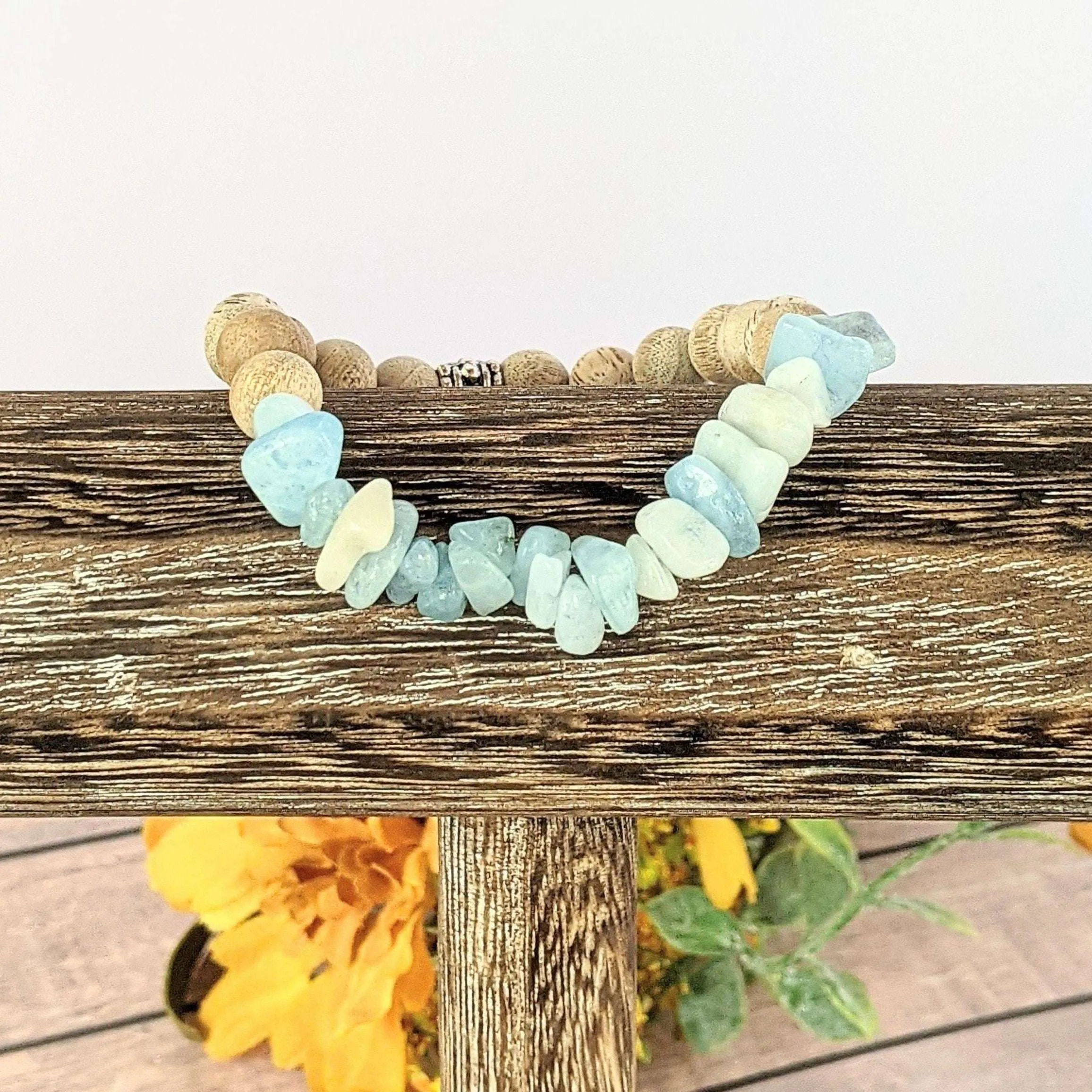 Natural Aquamarine Gemstone Chip Diffuser Bracelet-Clarity & Creativity Bracelet-MARCH BIRTHSTONE