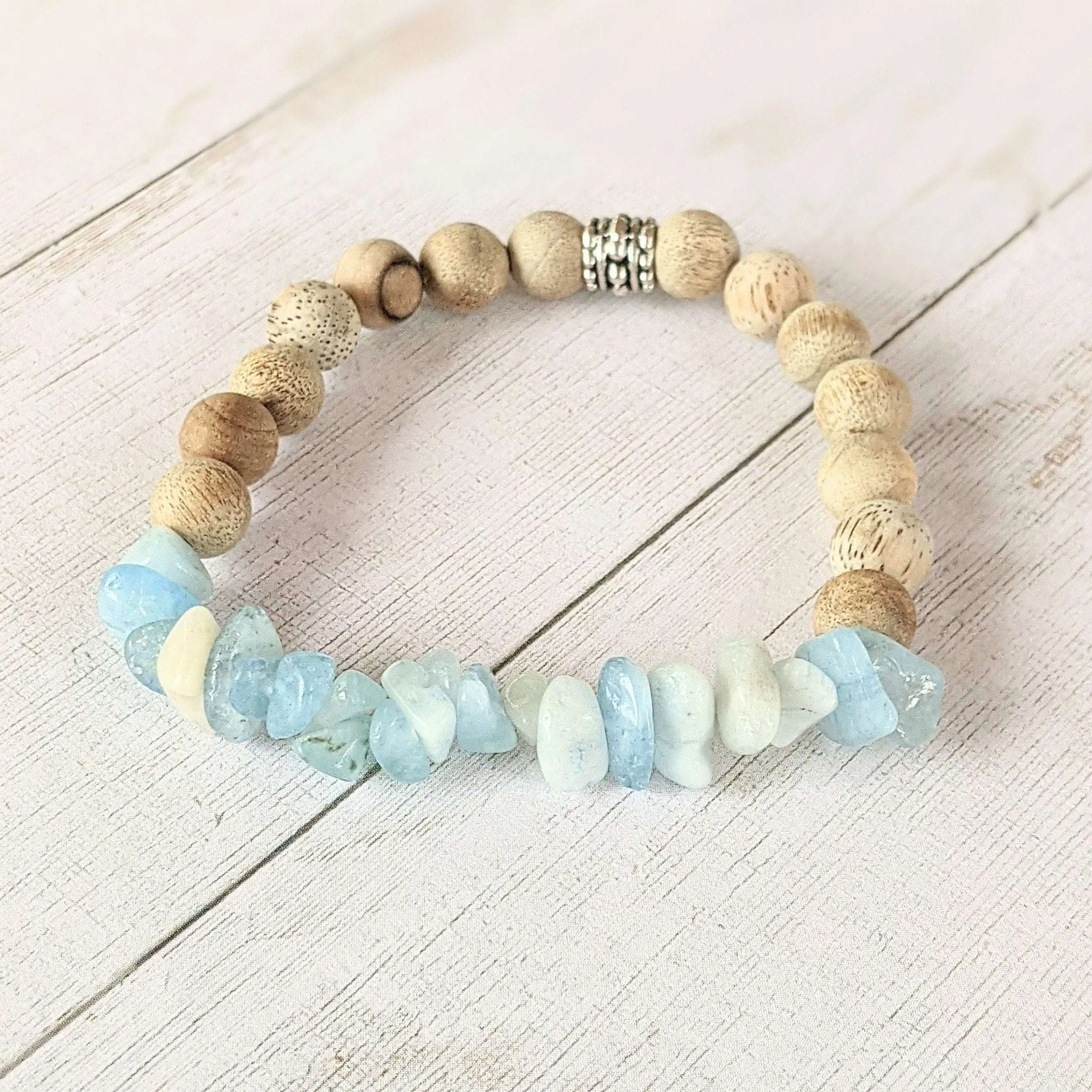 Natural Aquamarine Gemstone Chip Diffuser Bracelet-Clarity & Creativity Bracelet-MARCH BIRTHSTONE