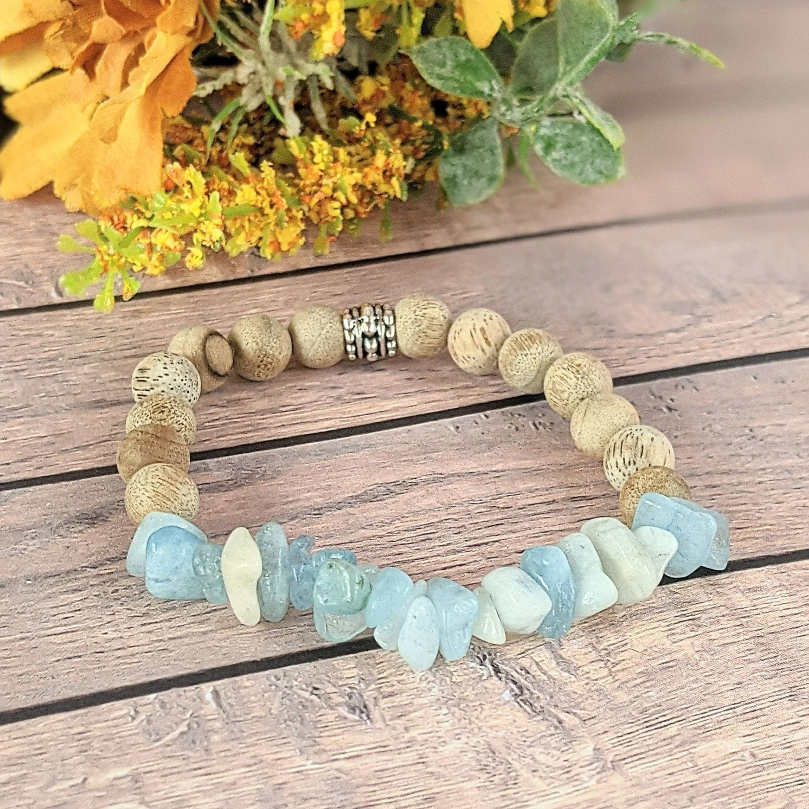 Natural Aquamarine Gemstone Chip Diffuser Bracelet-Clarity & Creativity Bracelet-MARCH BIRTHSTONE