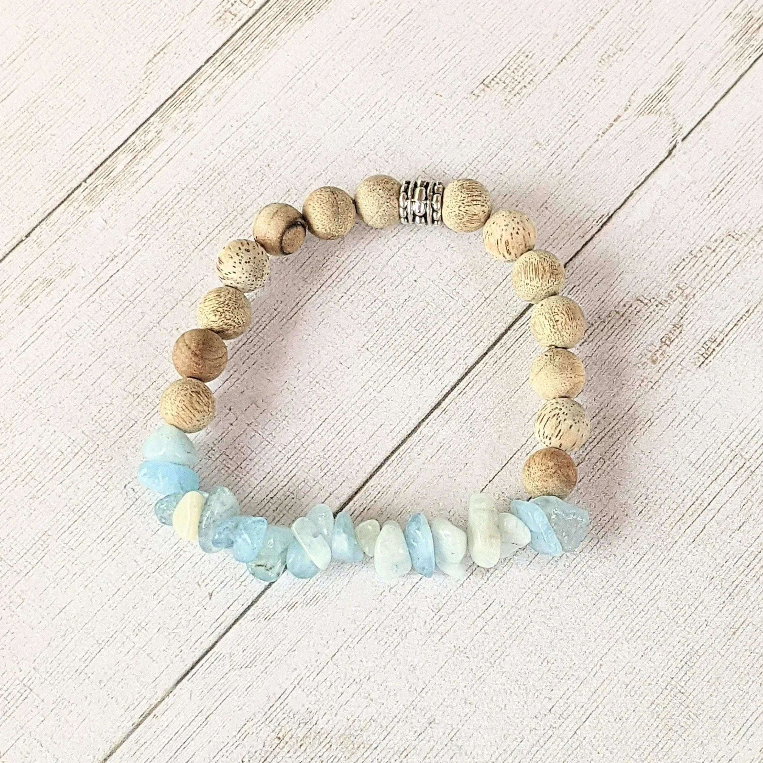 Natural Aquamarine Gemstone Chip Diffuser Bracelet-Clarity & Creativity Bracelet-MARCH BIRTHSTONE