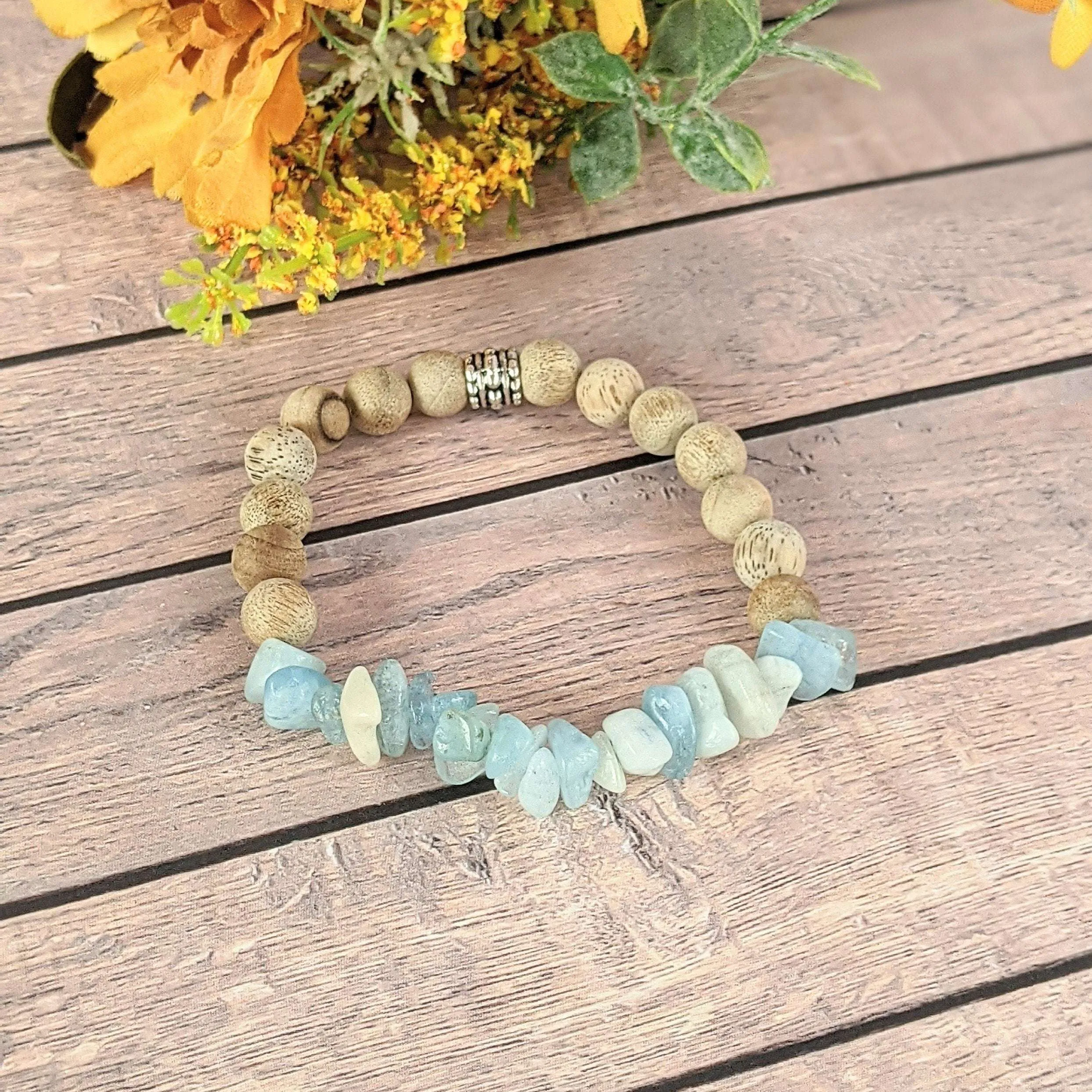 Natural Aquamarine Gemstone Chip Diffuser Bracelet-Clarity & Creativity Bracelet-MARCH BIRTHSTONE