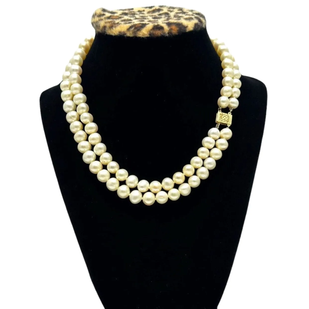 NECKLACE Double Strand Cultured Pearls with 14K Gold Clasp