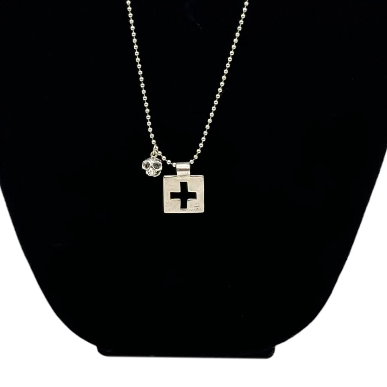 NECKLACE Sterling Silver with Cross and Skull Pendants