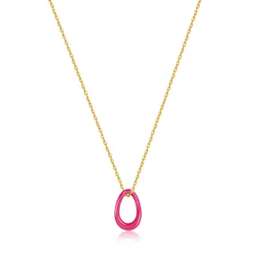 Neon Pink Enamel Gold Twisted Pendant Necklace