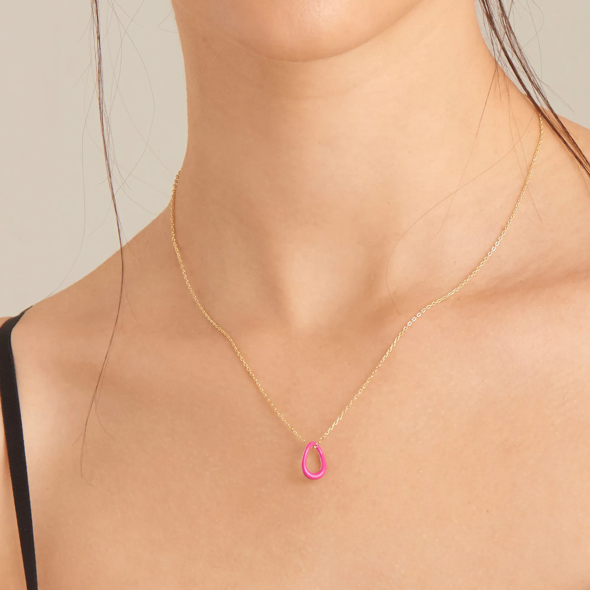 Neon Pink Enamel Gold Twisted Pendant Necklace