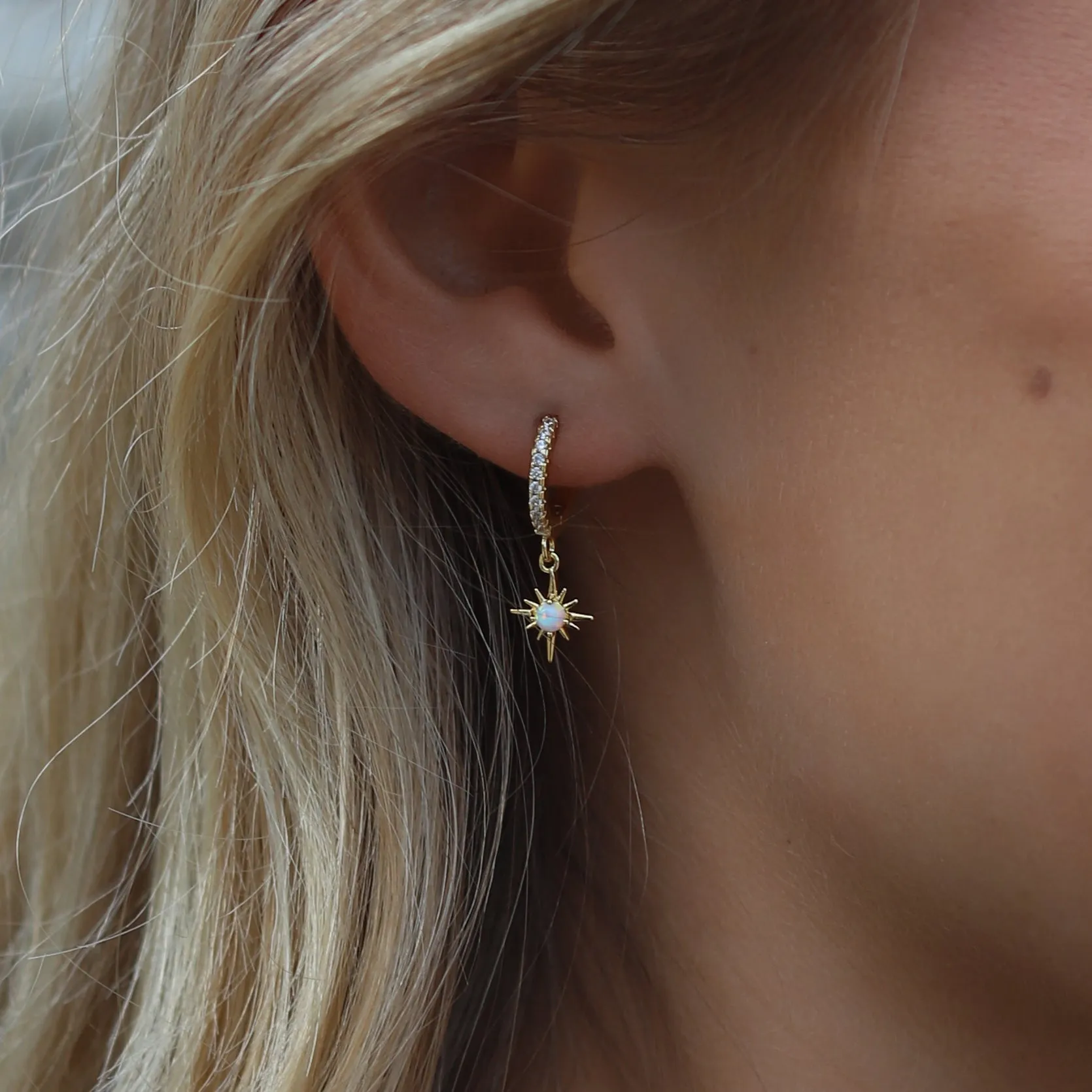 Neve Opal Star Huggie Hoop Earrings | 14K Gold Plated