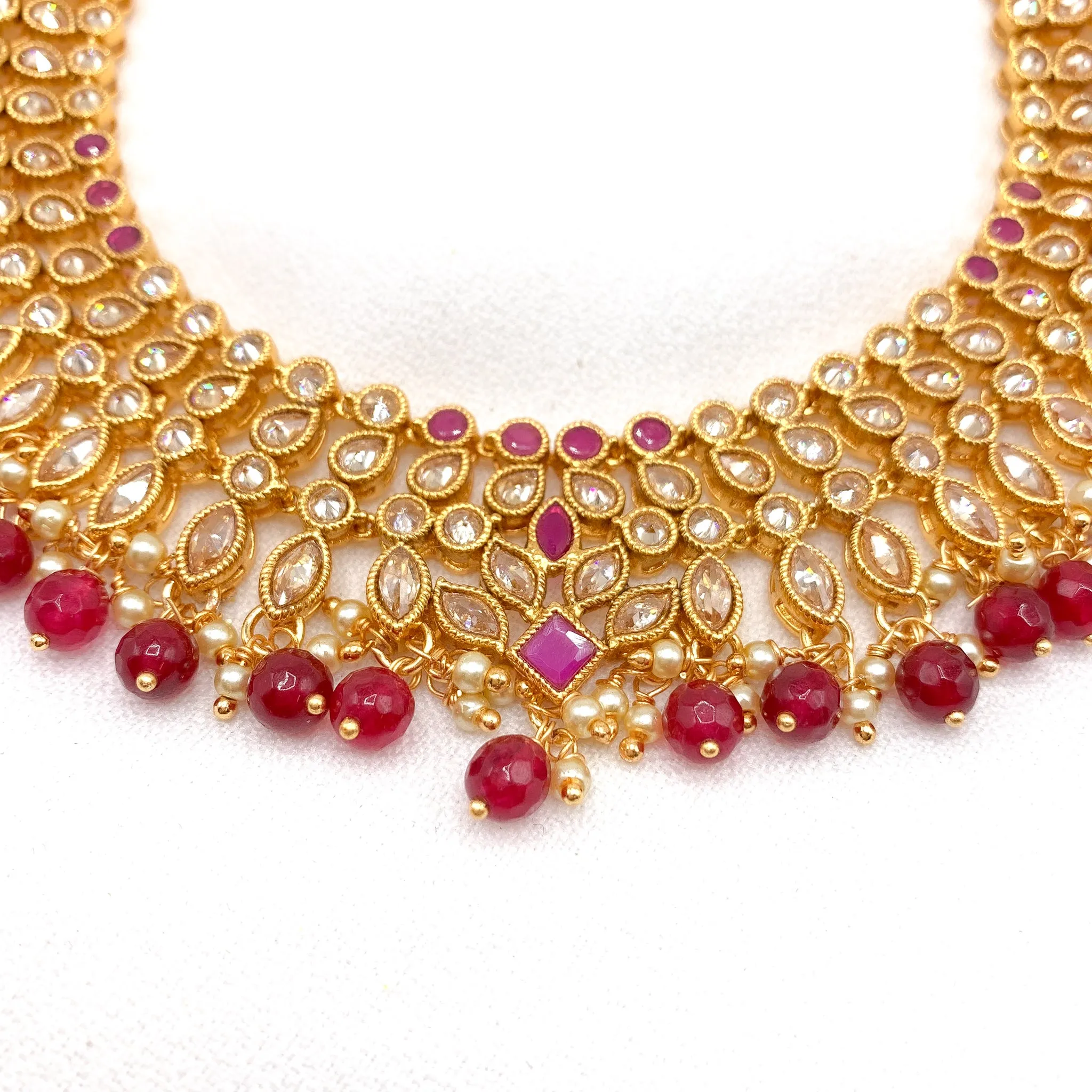 Opulent Bridal Choker Necklace Set with Polki Champagne color stone and Chandbali Earrings