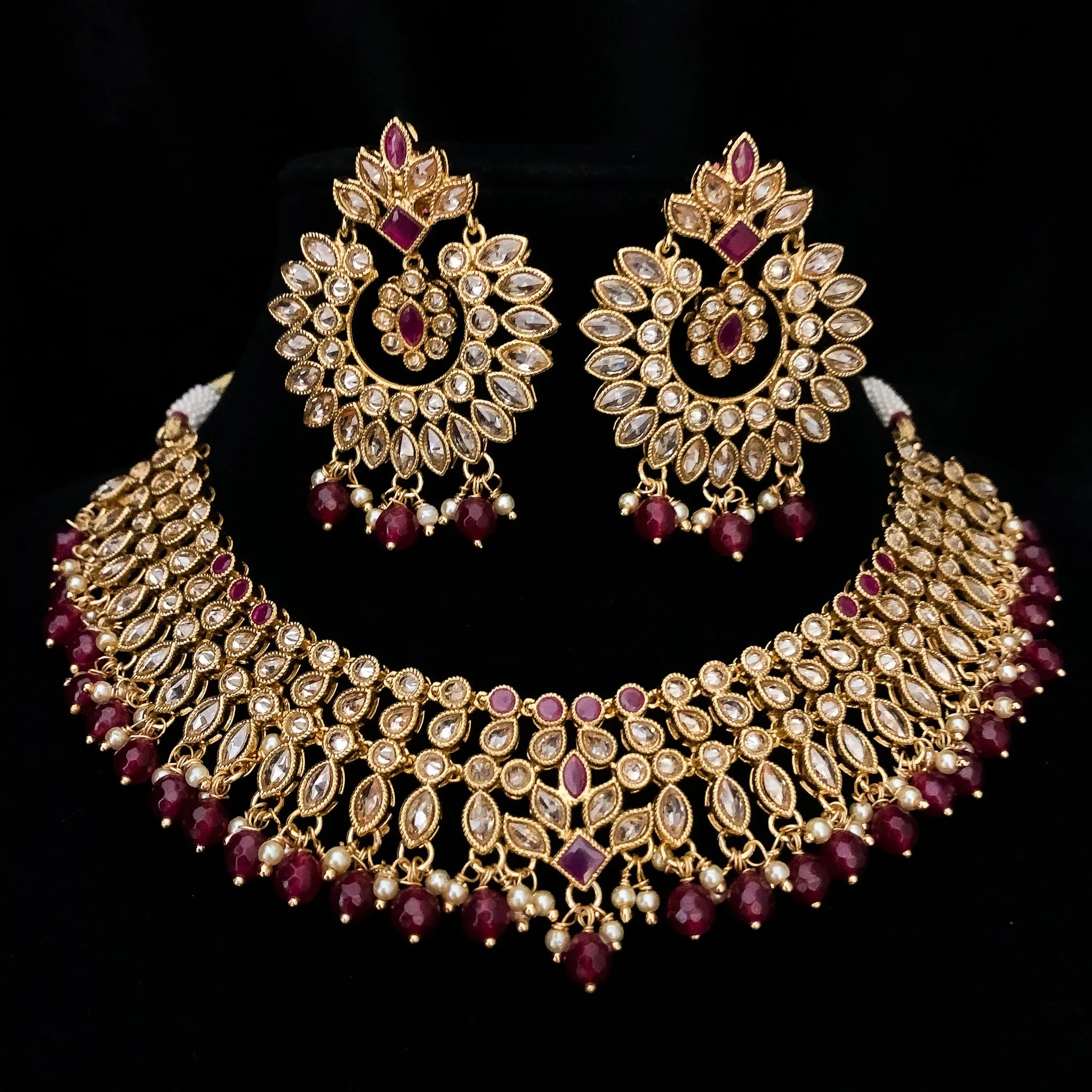 Opulent Bridal Choker Necklace Set with Polki Champagne color stone and Chandbali Earrings