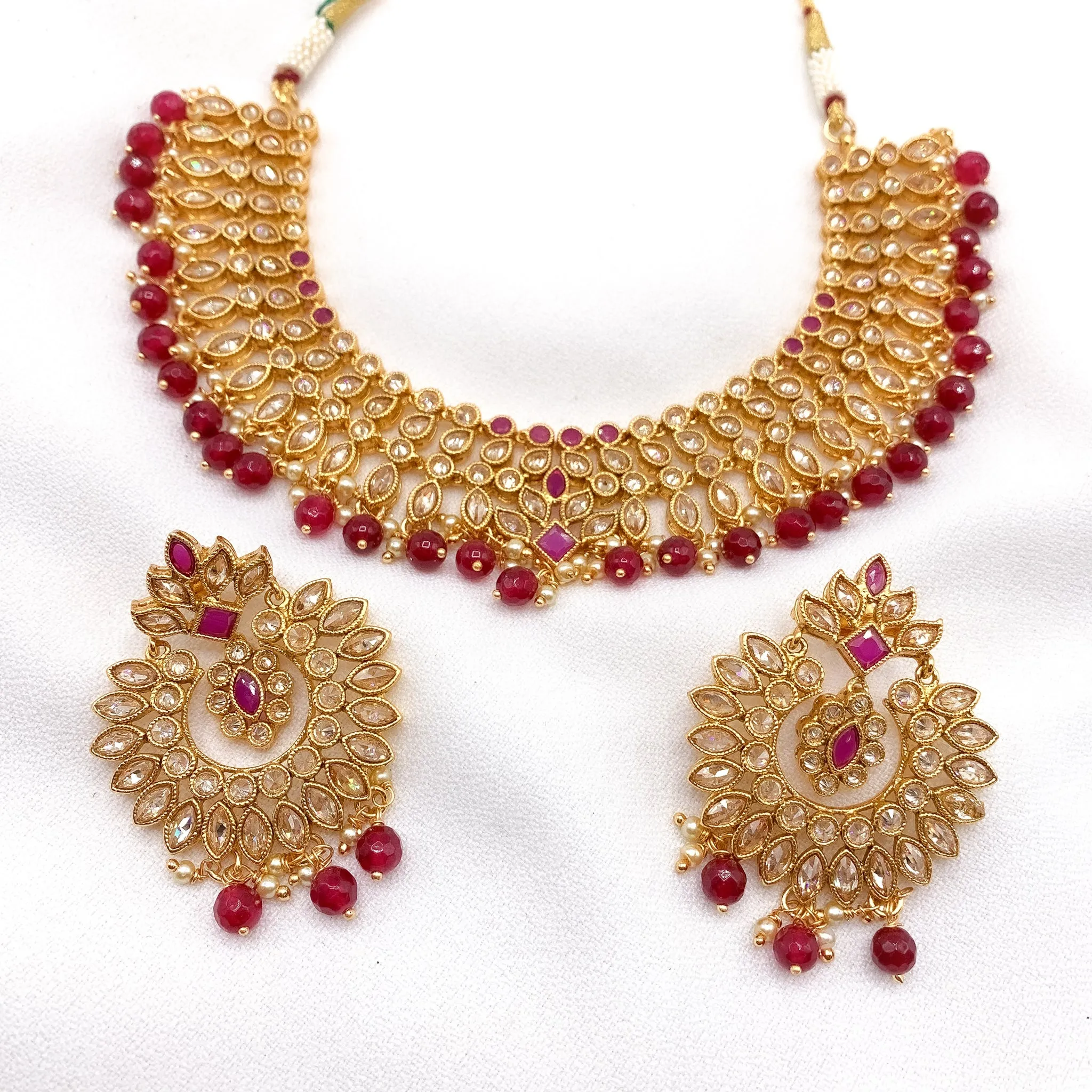 Opulent Bridal Choker Necklace Set with Polki Champagne color stone and Chandbali Earrings