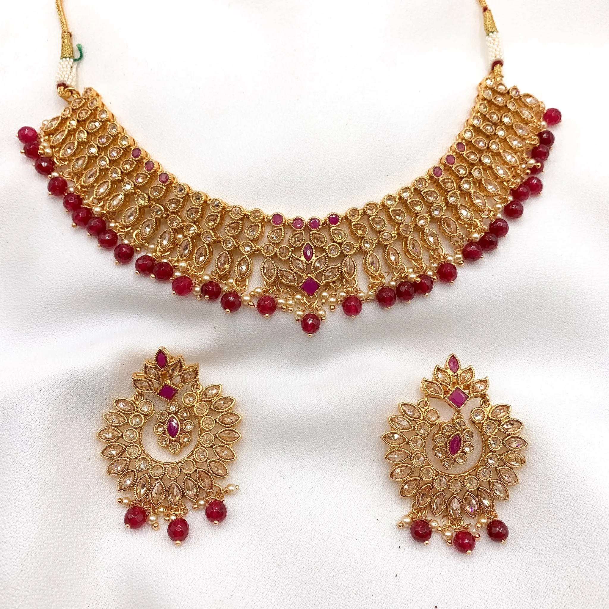 Opulent Bridal Choker Necklace Set with Polki Champagne color stone and Chandbali Earrings