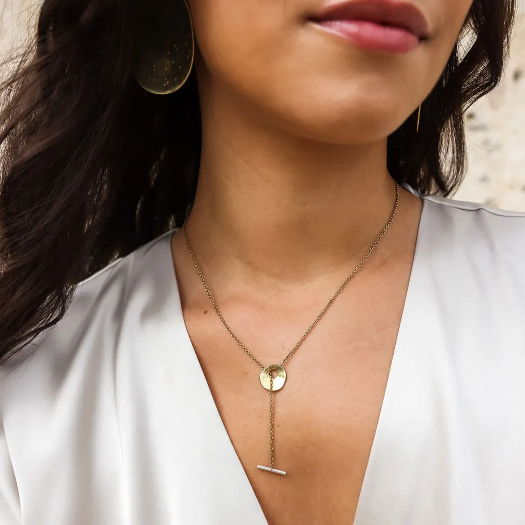 Oyster Lariat Necklace - Brass   Sterling