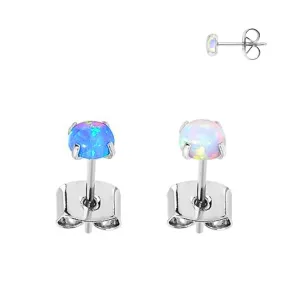 PAIR of Steel Prong Set Opal Stone Stud Earrings