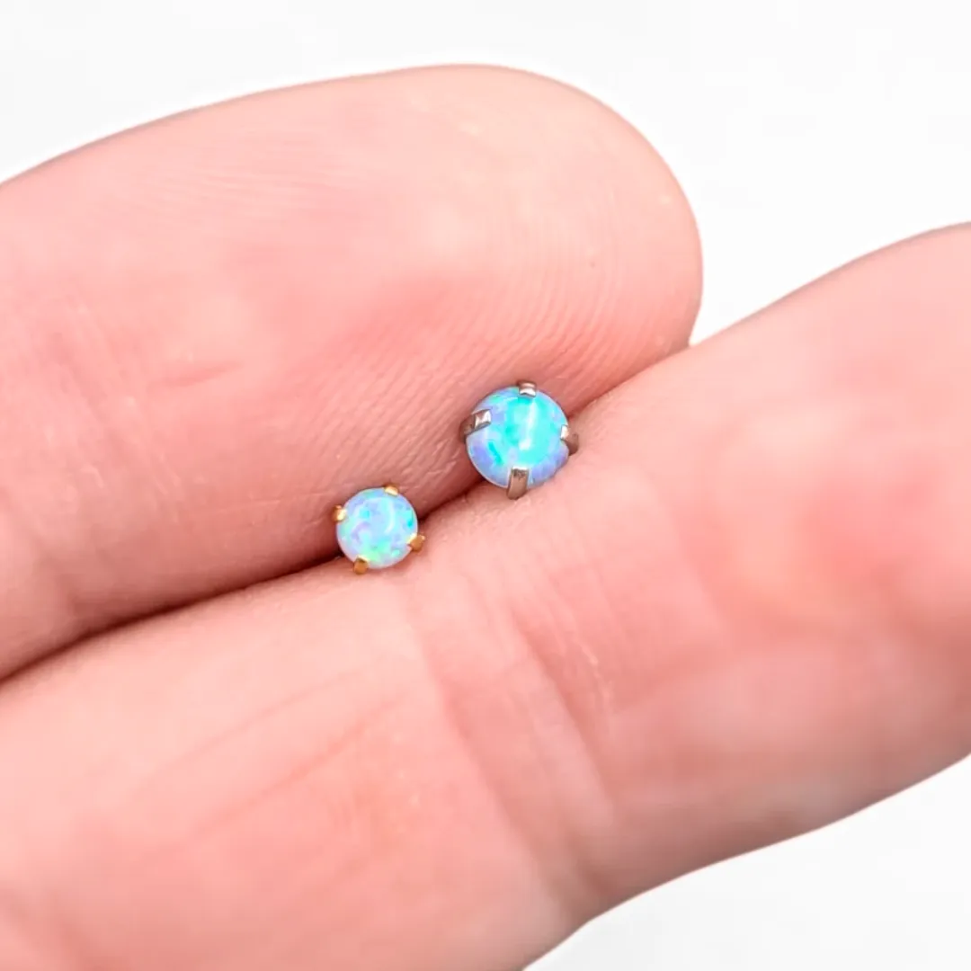 PAIR of Steel Prong Set Opal Stone Stud Earrings