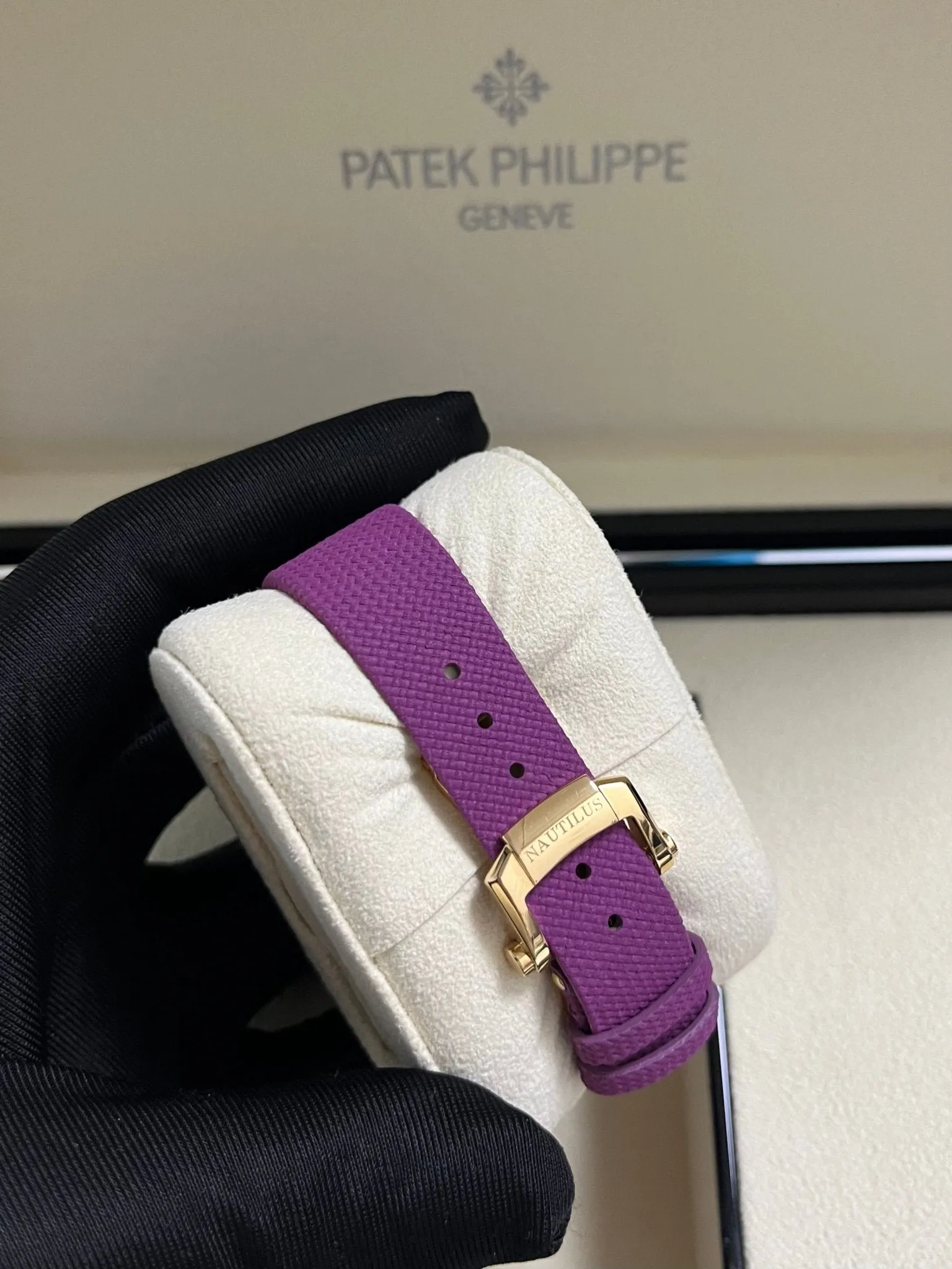 Patek Philippe Nautilus 32mm Diamond Bezel Rose Gold Purple Wave Dial 7010R-013