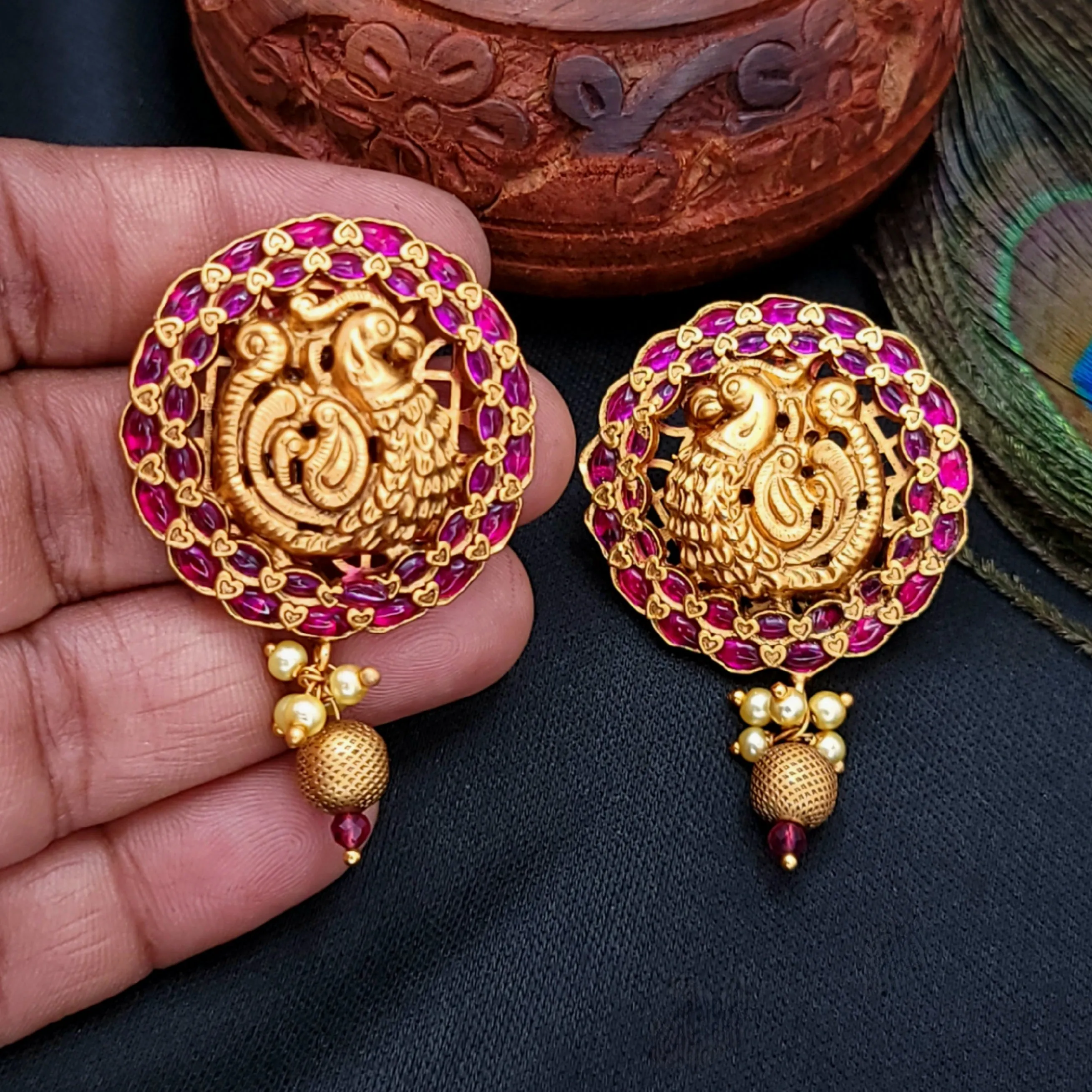 Peacock Matte Gold Big Stud Kemp Earring