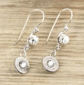 Pearl & Bullet Earrings Sterling Silver Fishhook Earwires