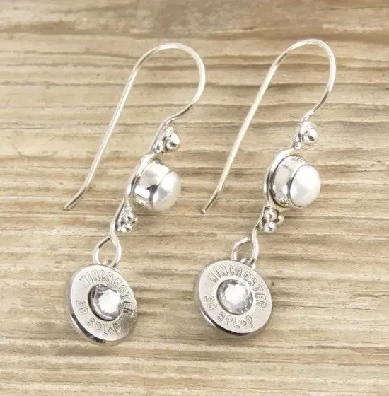 Pearl & Bullet Earrings Sterling Silver Fishhook Earwires