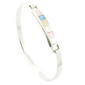 Personalised Sterling Silver Pink Blue Mother of Pearl Bangle