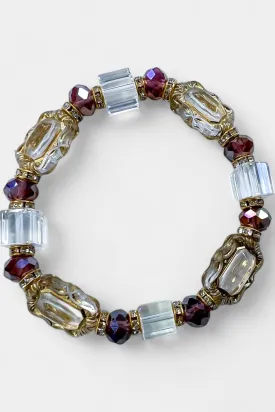 Purple Iridescent Glass Stone Stretch Bracelet